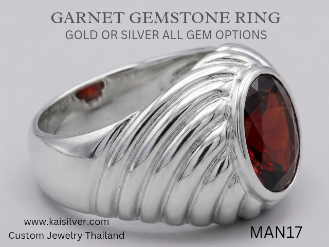 gold or silver garnet ring for men