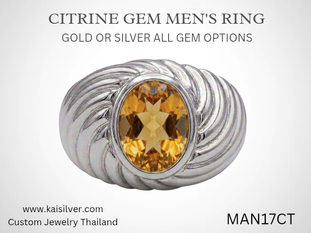 big silver citrine gemstone ring