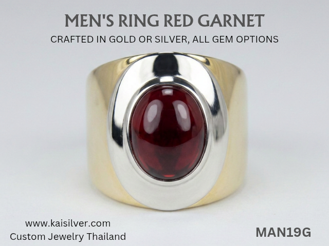 men's ring with a smooth cabochon cut gemstone