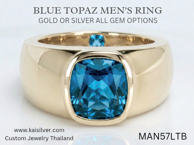 men's ring with blue topaz gem