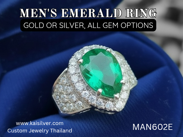 custom green gem emerald ring men's