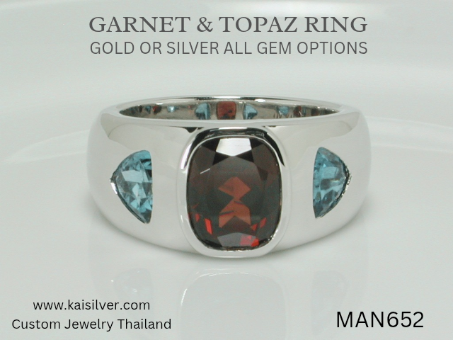 men's 3 gemstone ring MAN652