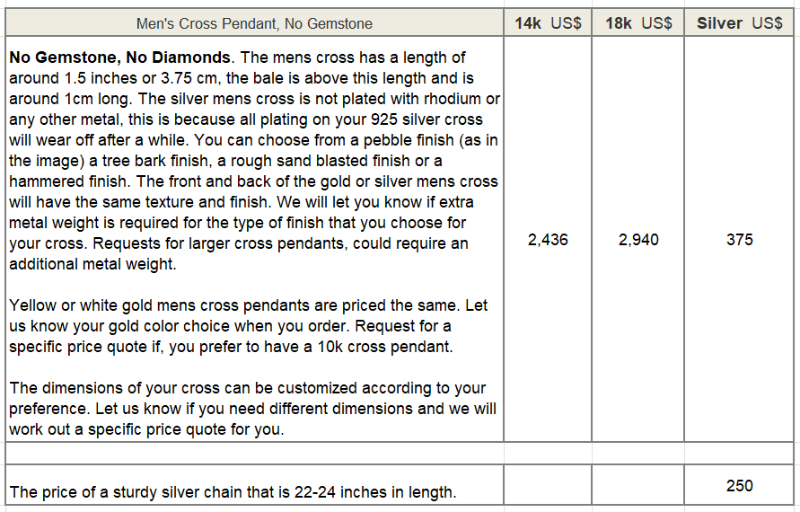 cross pendant pricing and details kaisilver